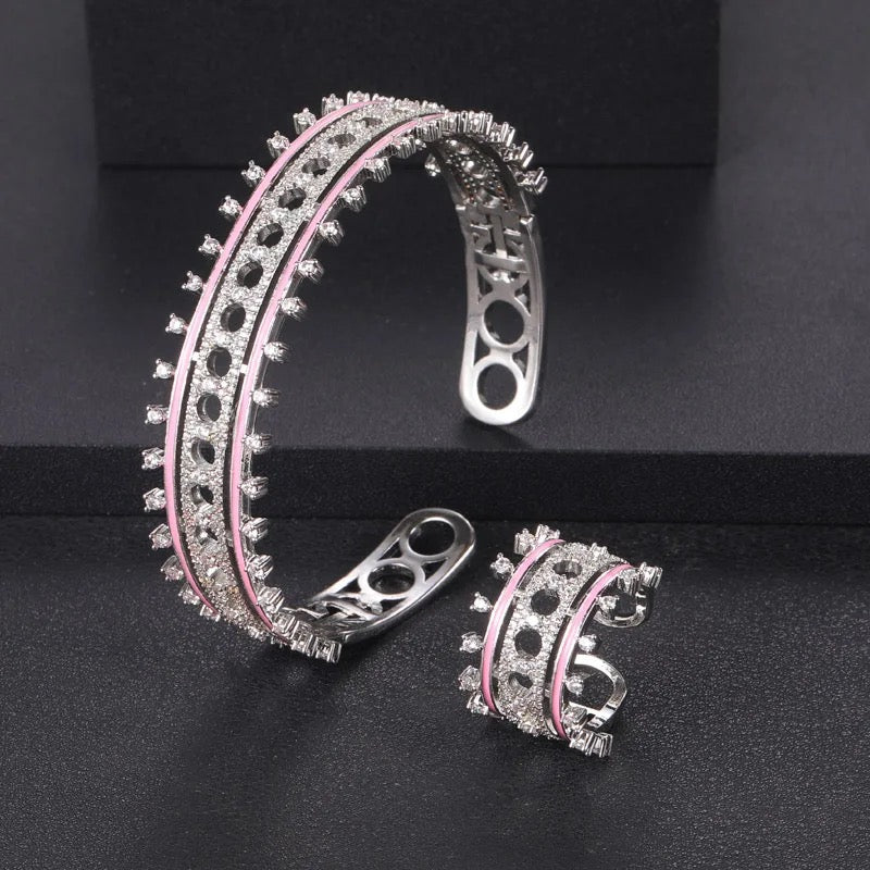 Zirconia Full Jewelry Sets For Women Party Bracelet And Ring - S4602667
