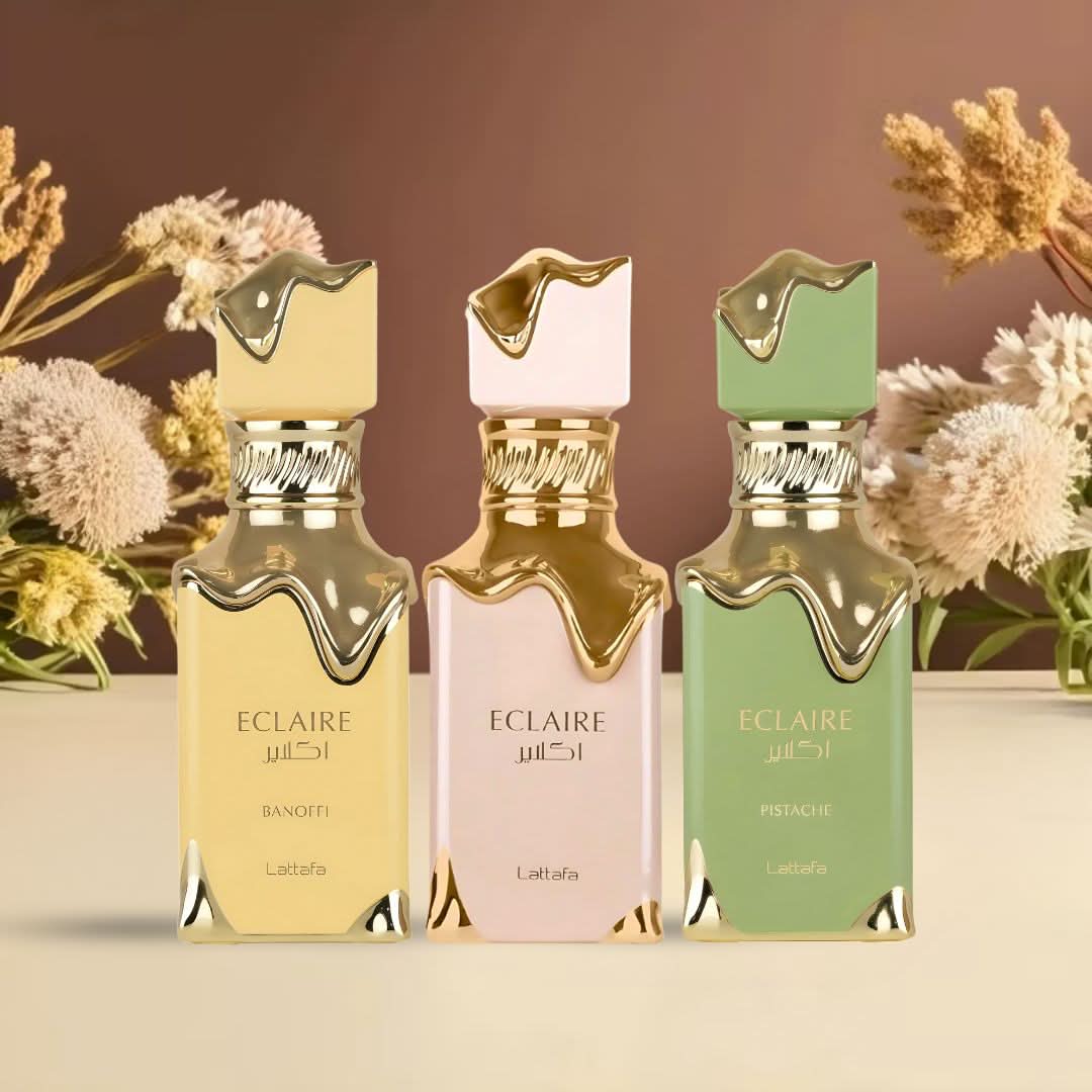 Eclaire, Eclaire Banoffi & Eclaire Pistache Eau de Parfum Sprays 100ml by Lattafa (Bundle) Eclaire, Eclaire Banoffi & Eclaire Pistache Eau de Parfum Sprays 100ml by Lattafa (Bundle)