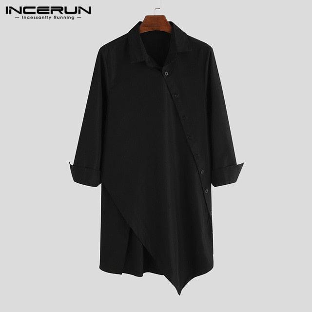 INCERUN Men Irregular Shirts Lapel Button Long Sleeve Chic Solid Color L S3356139