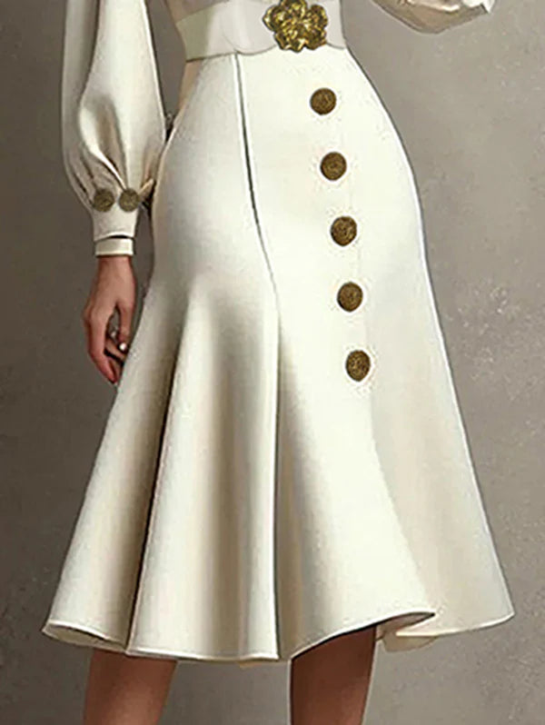 Loose Puff Sleeves Pleated Split-Joint Tied Waist V-Neck Midi Dresses 166824 Loose Puff Sleeves Pleated Split-Joint Tied Waist V-Neck Midi Dresses 166824