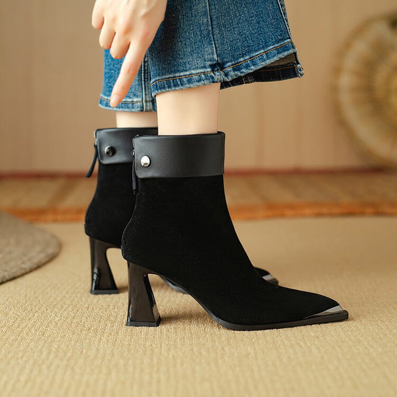 Adelina Pointy Toe Chunky Heels Ankle Boots FS9100