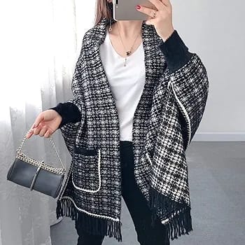 Women Pocket Shawl Woven Tassel Shawl S735110 Women Pocket Shawl Woven Tassel Shawl S735110