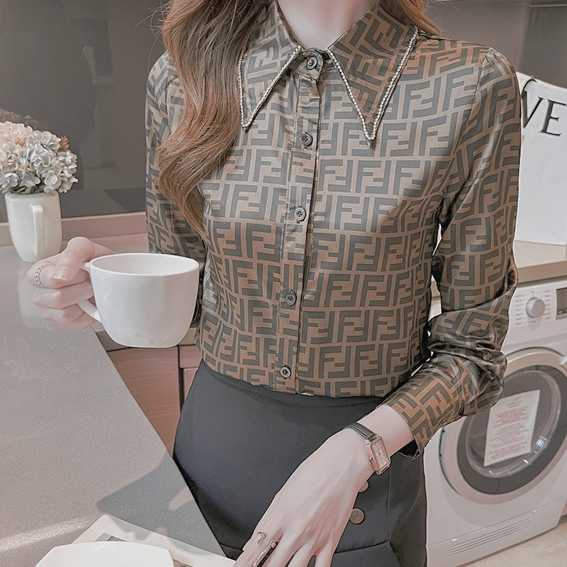 Women's Long Sleeve Solid Color Shirts & Blouses M 388859