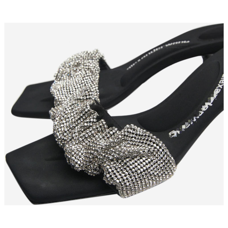 Black Crystal-embellished Kitten Heel Sandals YD718 - TUZZUT Qatar Online Shopping