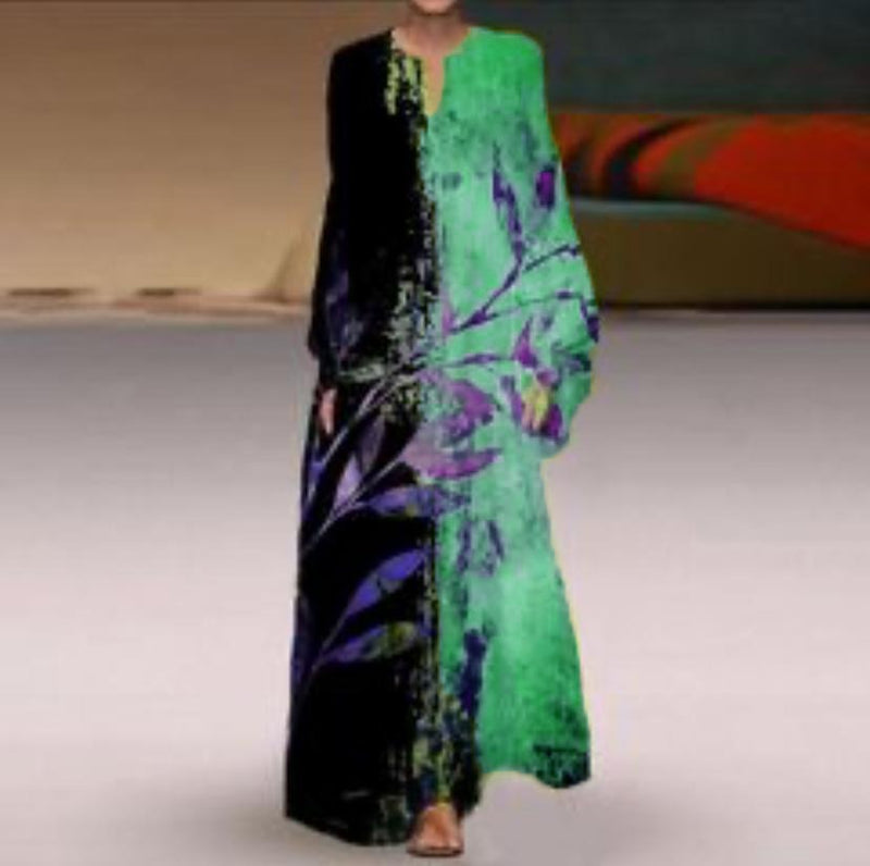 ZANZEA Ladies European and American style hit color printing Long Maxi dress XL S3124813 - Tuzzut.com Qatar Online Shopping