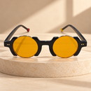 Round Amber Lens Sunglasses – Black Frame with Gold-Tone 27