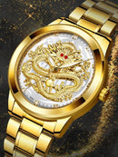 Men Chinese Dragon Pattern Dial Quartz Watch W078653 - Tuzzut.com Qatar Online Shopping