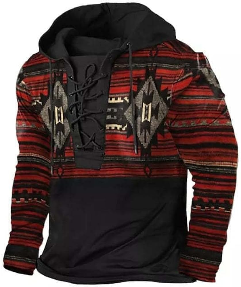 Men's Vintage American Flag Print Lace-Up Hoodie B749902 Men's Vintage American Flag Print Lace-Up Hoodie B749902