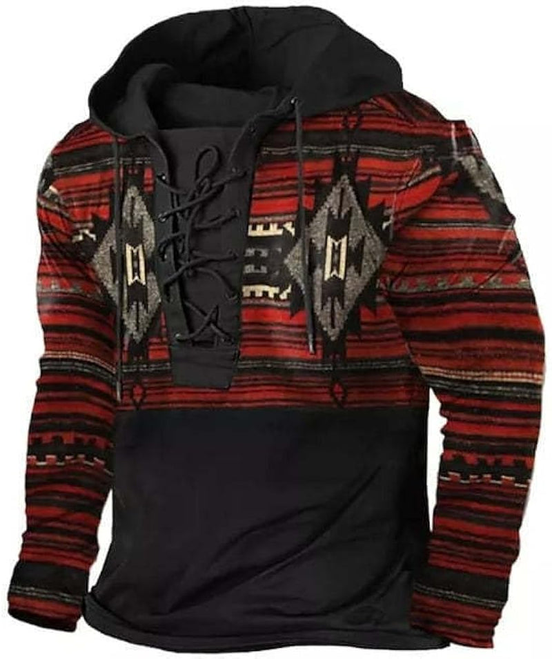 Men's Vintage American Flag Print Lace-Up Hoodie   B749902 - TUZZUT Qatar Online Shopping