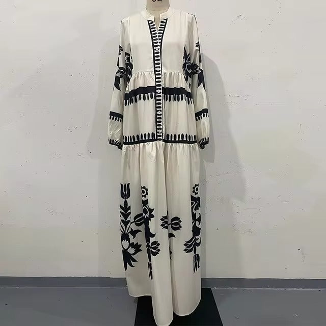 Ethnic Vintage Pattern Print Loose Long Dress 134146 Ethnic Vintage Pattern Print Loose Long Dress 134146