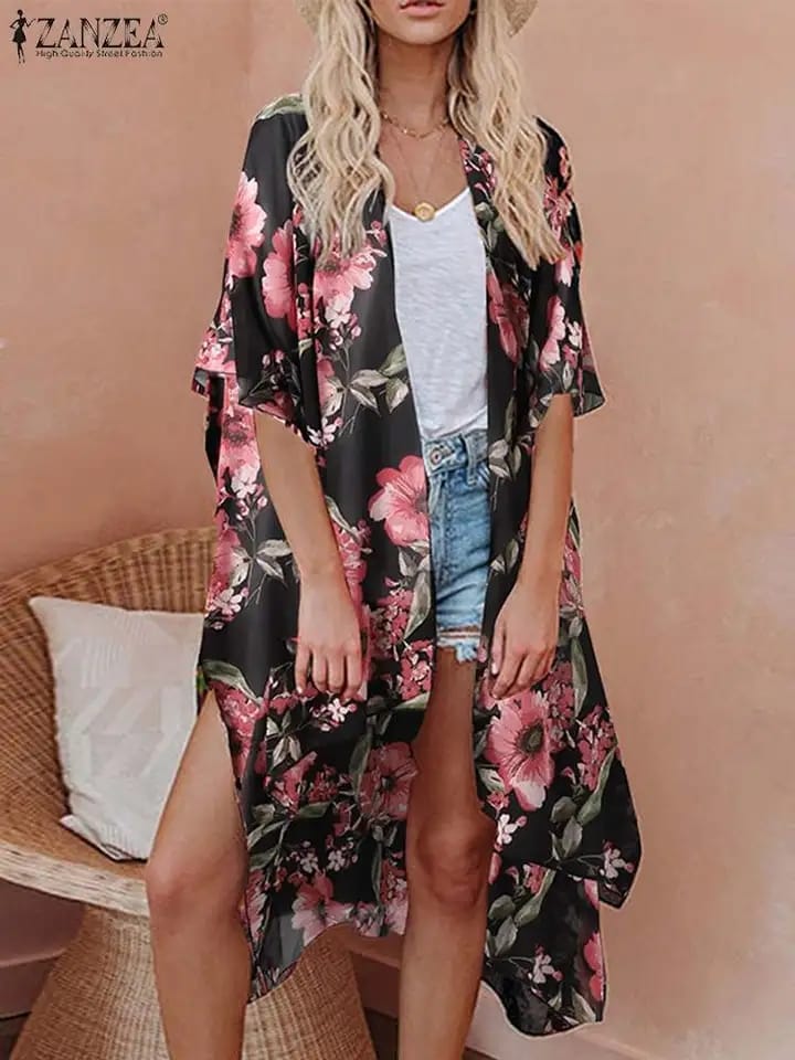 Bohemian Printed Kimonos Summer Women Cardigan Retro Floral Printed Tops ZANZEA Half Sleeve Open Front Blusas Casual Beach Shirt S4545448
