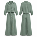 Women’s Sage Green Tie-Front Shirt & Wide-Leg Trouser Set MC-A12