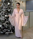 Customized Exquisite Elegant V-neck A-line Beading Draped Anke Length Skirts Charmeuse Evening Dresses   S2971456 - TUZZUT Qatar Online Shopping