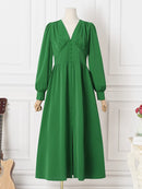 ZANZEA Women Maxi Long Dress Vintage Solid Puff Sleeve Bohemian Sexy V Neck Vestidos Oversized Spring Autumn Party Sundress S4503286 - Tuzzut.com Qatar Online Shopping