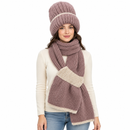 Women’s Dusty Mauve Knitted Hat with Attached Scarf