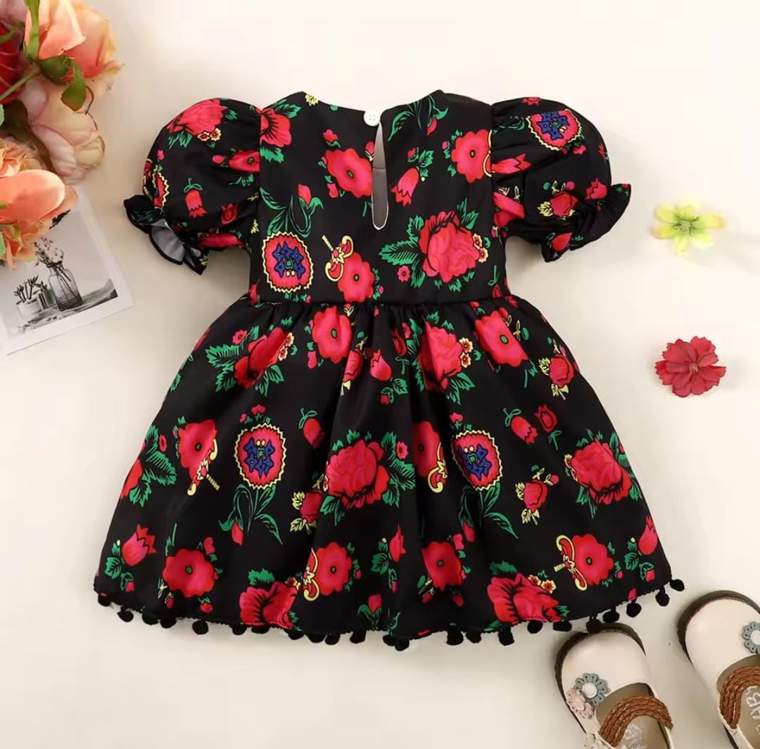 Baby Girl Spring Rose Printed Round Neck Mesh Dress 1430074 Baby Girl Spring Rose Printed Round Neck Mesh Dress 1430074