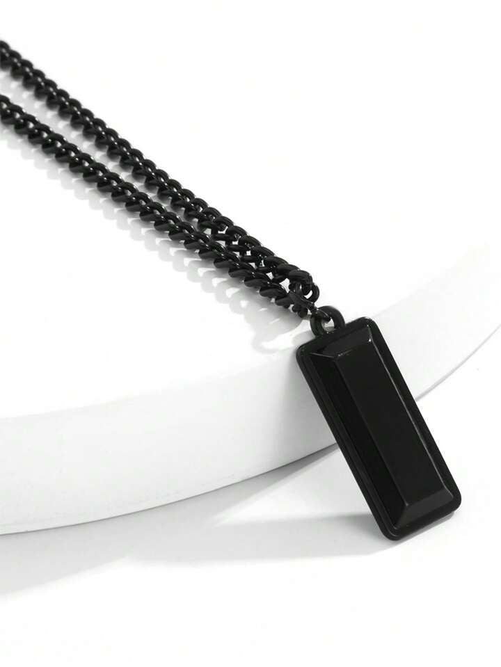 Fashionable Stainless Steel Rectangle Charm Necklace For Men For Gift For Daily Decoration X 4366122 - Tuzzut.com Qatar Online Shopping