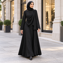 Women’s Black Long-Sleeve Maxi Dress with Draped Front MC-A11