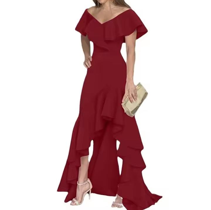 Women's Elegant Irregular Ruffle Dress V-neck Popular Fashion B60417 Women's Elegant Irregular Ruffle Dress V-neck Popular Fashion B60417