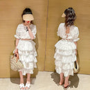 Skirt Set for Girls Summer New Short Sleeve T-shirt Layered Skirt Two Pieces Designer Clothes Kids Outfits Children Clothing Set X4503174 - Tuzzut.com Qatar Online Shopping