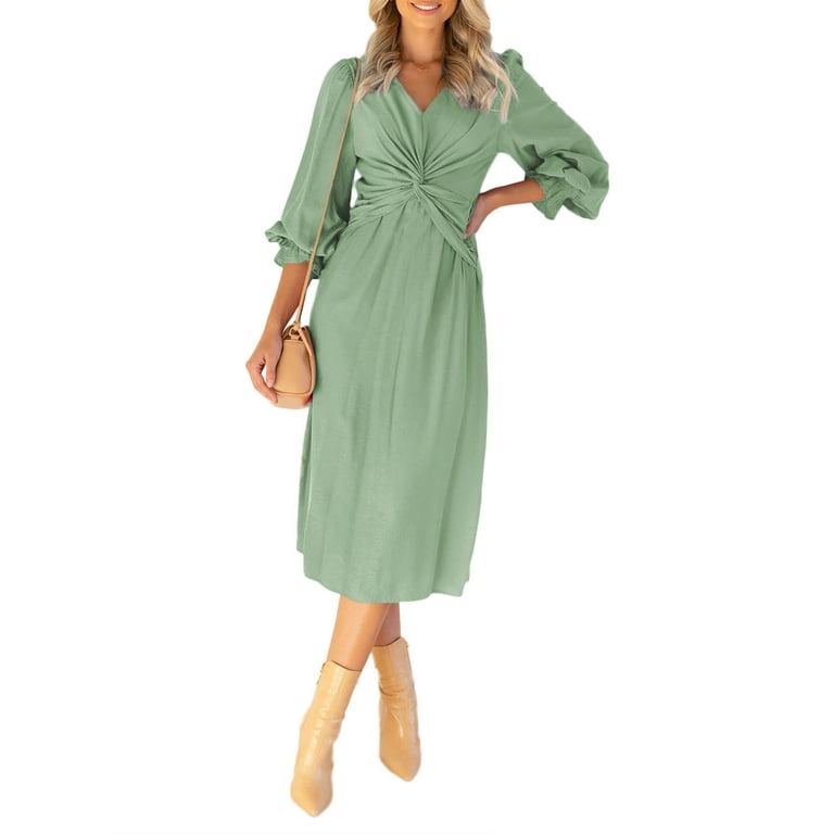 Women's V Neck Midi Dress Casual Ruffled Long Sleeve Back Keyhole High Waist A-line Dresses 9049490 Women's V Neck Midi Dress Casual Ruffled Long Sleeve Back Keyhole High Waist A-line Dresses 9049490
