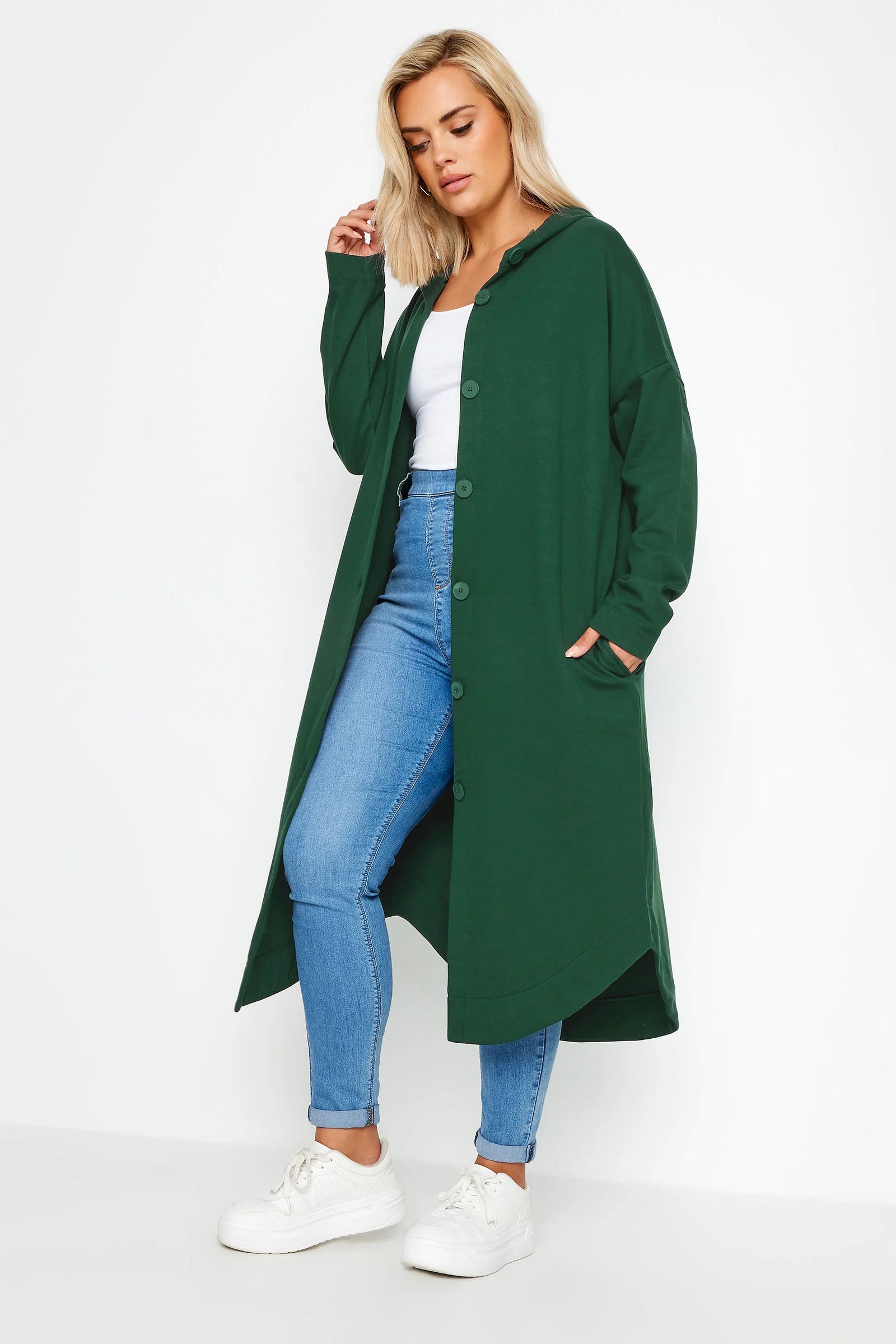Curve Button Through Hooded Maxi Jacket 55943