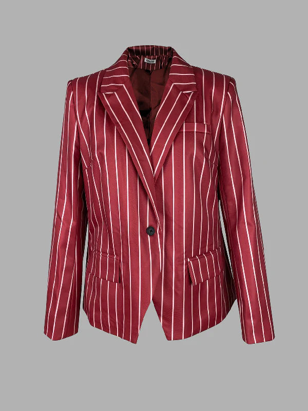 Long Sleeves Loose Striped Notched Collar Blazer Outerwear 171888 Long Sleeves Loose Striped Notched Collar Blazer Outerwear 171888