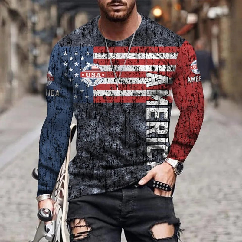 American Eagle 3d Print Summer Men's Round Neck T-shirt Casual Long Sleeve Oversized T Shirt 3XL S4470904