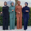 Stylish Solid Color Malaysia Plus Size Women Baju Kurung Modest Islamic Clothing Sets Pleated 2 Pcs Abaya Suit    S397400 - TUZZUT Qatar Online Shopping
