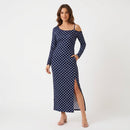 Women’s Navy Polka Dot Asymmetric Cold-Shoulder Maxi Dress H-4