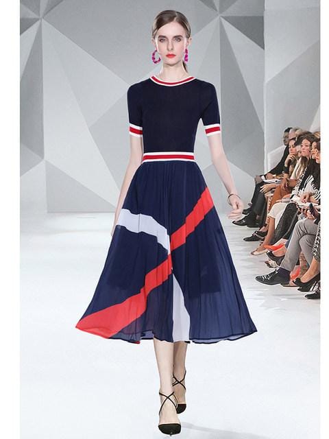 Women's Knitted Round Neck Short-sleeved Midi Dress 524796 Women's Knitted Round Neck Short-sleeved Midi Dress 524796