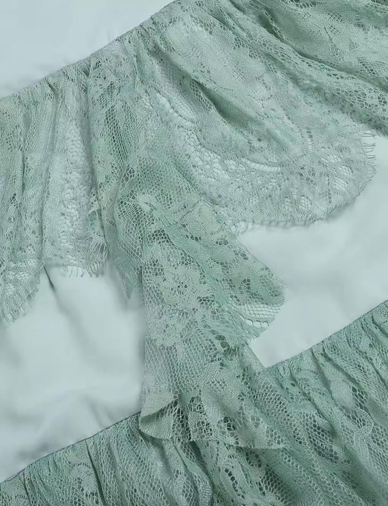 Women's Fordeal - Elegant Green V-Neck Lace Panel Dress    S5146241 - TUZZUT Qatar Online Shopping