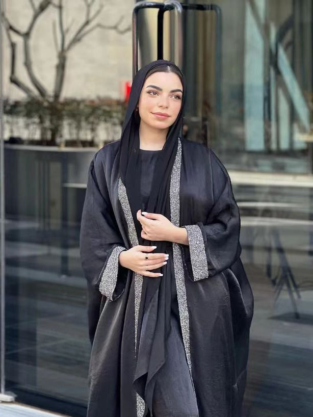 Women's Long Sleeve Solid Color Applique Abaya - 476787