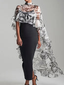 Women's Mesh Sheer Floral High Neck Tops 159875 - TUZZUT Qatar Online Shopping