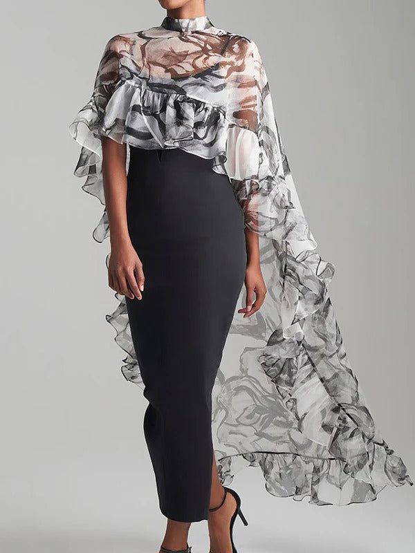 Women's Mesh Sheer Floral High Neck Tops 159875 - TUZZUT Qatar Online Shopping