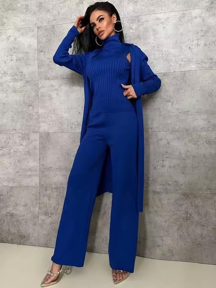 Women's Three Piece Cardigan Set Blue 98498 - TUZZUT Qatar Online Shopping