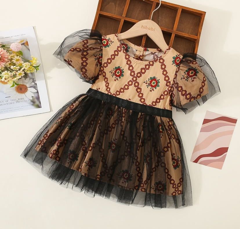 Young Girl Summer Short Sleeve Floral Mesh Princess Dress 1435726 Young Girl Summer Short Sleeve Floral Mesh Princess Dress 1435726