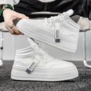 Men's White Leather High Top Sneakers with Thick Platform for Height Increase   131122 - TUZZUT Qatar Online Shopping