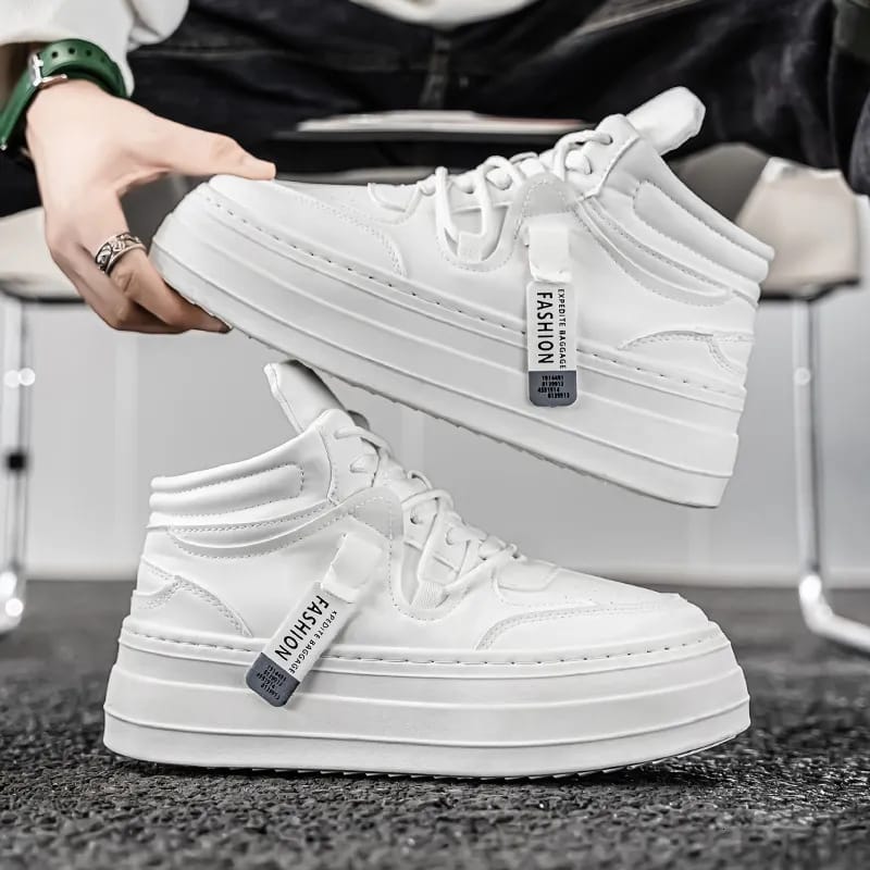Men's White Leather High Top Sneakers with Thick Platform for Height Increase 131122 Men's White Leather High Top Sneakers with Thick Platform for Height Increase 131122