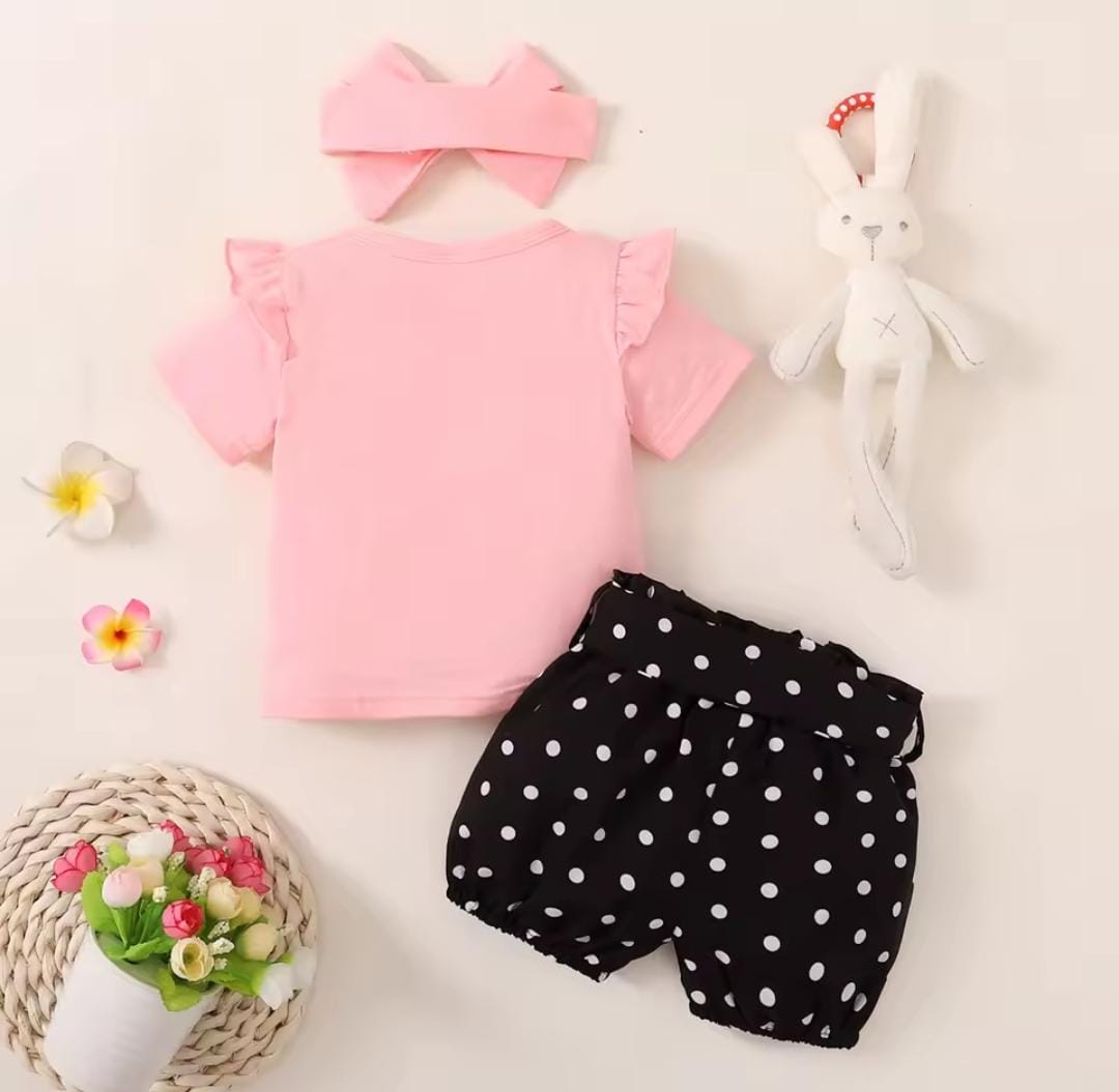 Baby 3PCS Print T-shirt+Polka Dots Shorts+Headwear Outfit Set 1205746 Baby 3PCS Print T-shirt+Polka Dots Shorts+Headwear Outfit Set 1205746