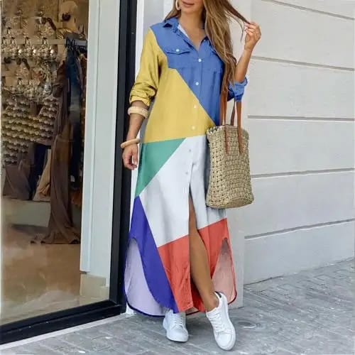 Women Fashionable Shirt-style Button Dress Ladies Casual Long Street Dress X4494642 - Tuzzut.com Qatar Online Shopping