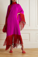 Magenta Mrs. Ross Fringed Crepe Kaftan s 070465279 - Tuzzut.com Qatar Online Shopping