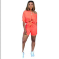 Solid color casual women set full sleeve lace-up top and skinny shorts 2 piece set simple tracksuit outfit S3426325 - Tuzzut.com Qatar Online Shopping
