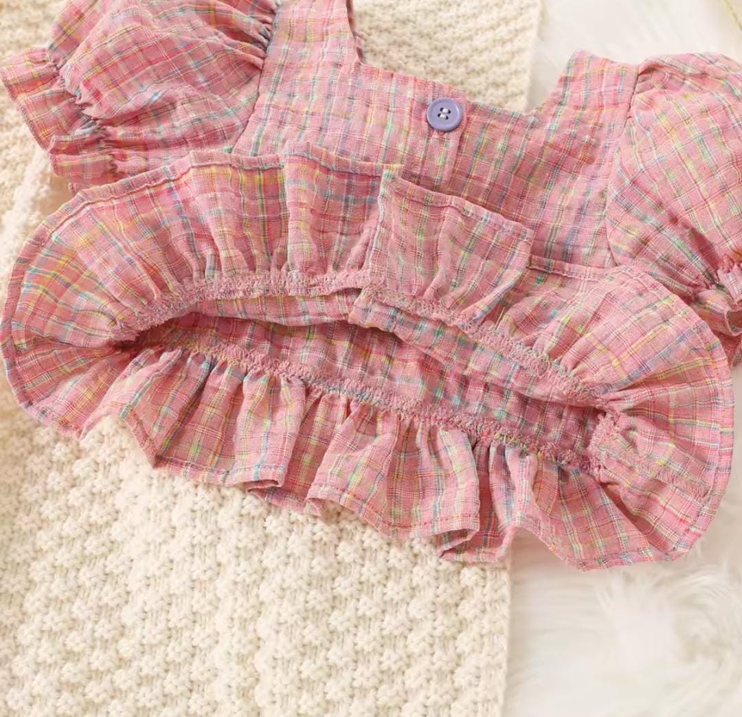 Baby Girl Color Plaid Bubble Sleeve Top And Shorts Set 1650654 Baby Girl Color Plaid Bubble Sleeve Top And Shorts Set 1650654