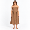Women’s Camel Button-Front Strappy Midi Dress