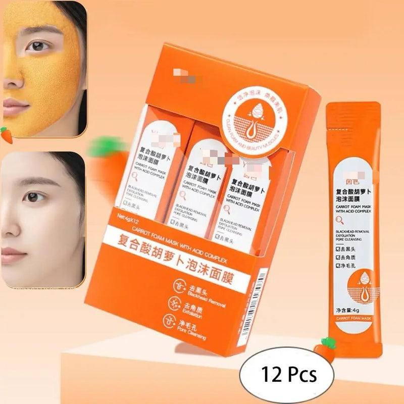 Carrot Foam Mask with Acid Complex Deep Bubble Cleaning Pore Cleansing , Blackhead removal, Exfoliation, Moisturizing (4gm x 12pcs Pack) - Tuzzut.com Qatar Online Shopping