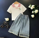 Girls Short Sleeve Shirt and Jeans Set    593620 - TUZZUT Qatar Online Shopping