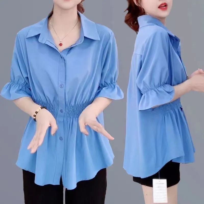 Women's Short Sleeve Solid Color Shirts & Blouses M 543523