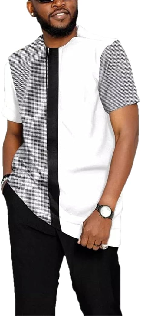 2 Piece Set, Men's Formal Outfit, Short Sleeve T-shirt and Pants, 3D Printed Plaid, Plus Size, Walking Suit Design, Summer S082810