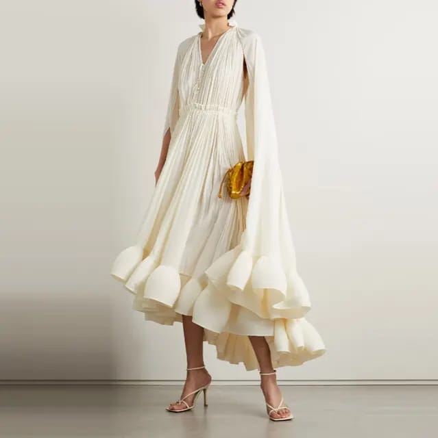 Ruffles Irregular Summer Dresses For Women V Neck Full Sleeves High Waist Spliced Lace Up Loose Folds Long Dress 5MU3UC - Tuzzut.com Qatar Online Shopping